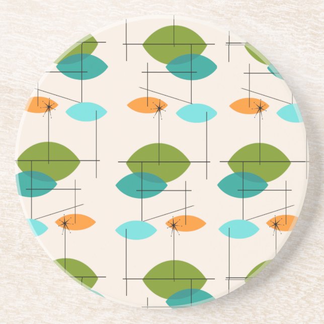 Retro Atomic Mobile Pattern Sandstone Coaster (Front)