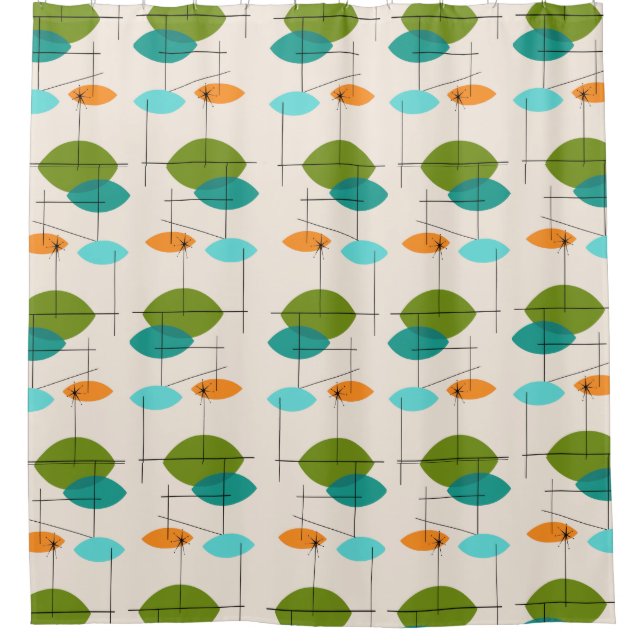 Retro Atomic Mobile Pattern Shower Curtain (Front)
