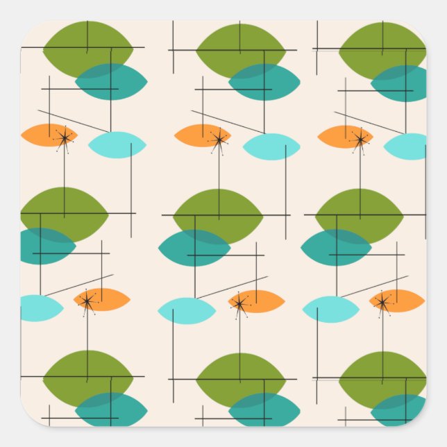 Retro Atomic Mobile Pattern Square Stickers (Front)