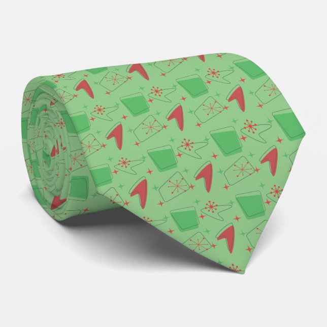 Retro Atomic Pattern Christmas Colours Tie (Rolled)