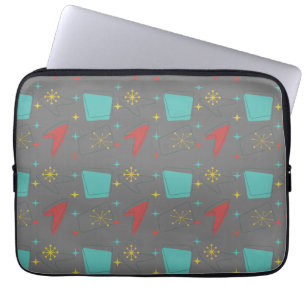 Retro Atomic Pattern on grey Laptop Sleeve