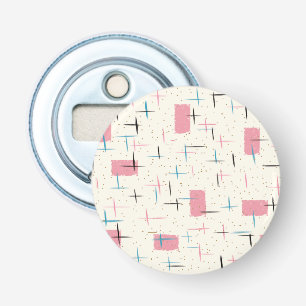 Retro Atomic Pink Pattern Button Bottle Opener