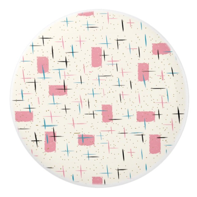Retro Atomic Pink Pattern Ceramic Pull (Front)