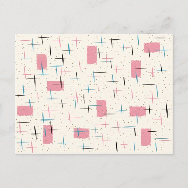 Retro Atomic Pink Pattern Postcard (Front)