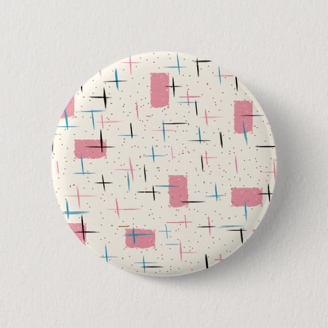 Retro Atomic Pink Pattern Round Button (Front)
