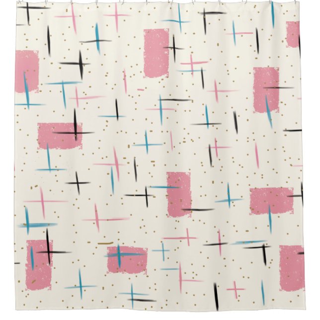 Retro Atomic Pink Pattern Shower Curtain (Front)