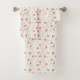 Retro Atomic Pink Pattern Towel Set
