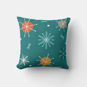 Retro Atomic Planets Starbursts Teal Cushion