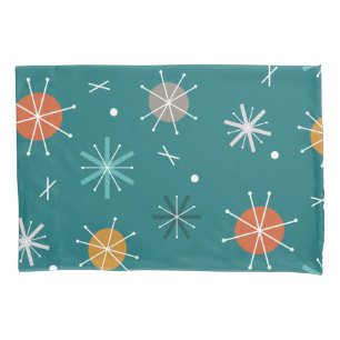 Retro Atomic Planets Starbursts Teal Pillowcase
