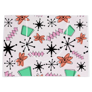 Retro Atomic Shapes Pink Orange & Green Large Gift Bag
