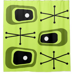 Retro Atomic Space Age Chartreuse Shower Curtain