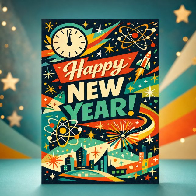 Retro Atomic Space Age New Year Holiday Card (Creator Uploaded)