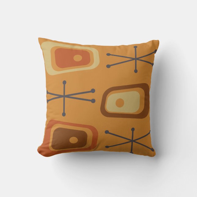 Retro Atomic Space Age Orange Cushion (Front)