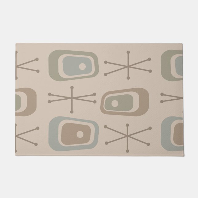 Retro Atomic Space Age Soft Neutral Colours Doormat (Front)