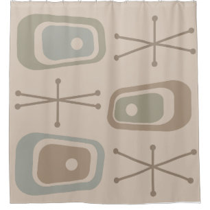 Retro Atomic Space Age Soft Neutral Colours Shower Curtain