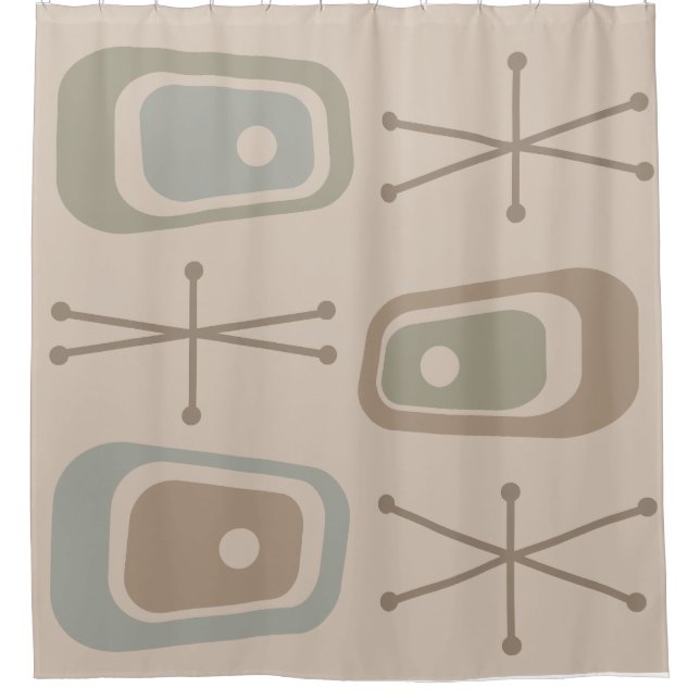 Retro Atomic Space Age Soft Neutral Colours Shower Curtain (Front)