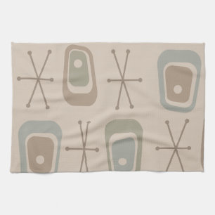 Retro Atomic Space Age Soft Neutral Colours Tea Towel