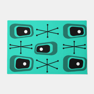 Retro Atomic Space Age Turquoise Doormat