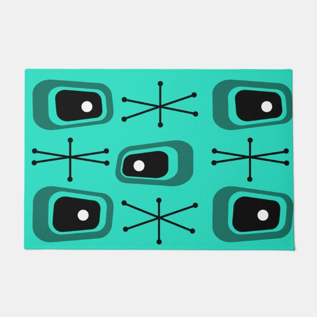Retro Atomic Space Age Turquoise Doormat (Front)