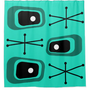 Retro Atomic Space Age Turquoise Shower Curtain