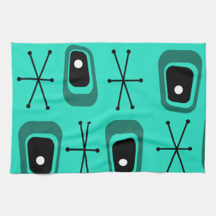 Retro Atomic Space Age Turquoise Tea Towel