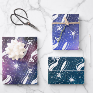 Retro Atomic Star Space Cat MidCentury Christmas Wrapping Paper Sheet
