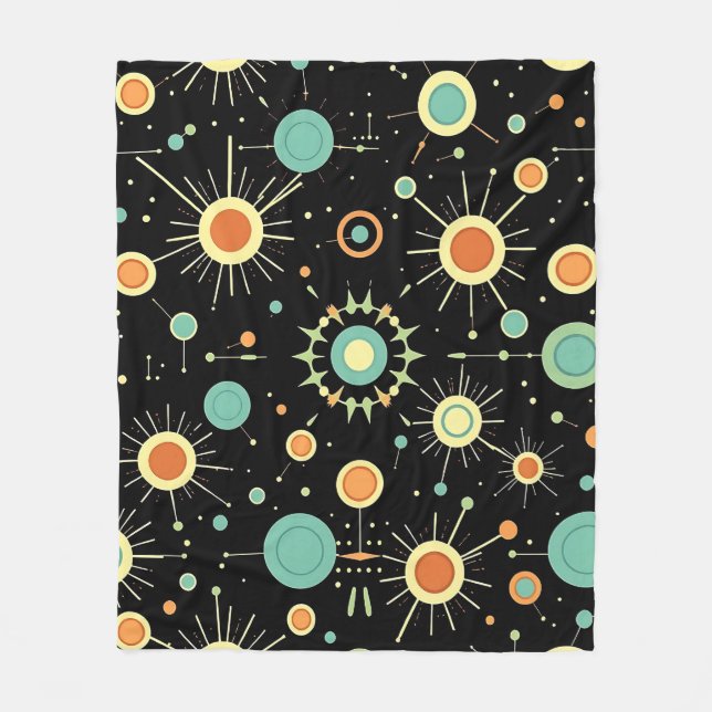 Retro Atomic Starburst Midcentury Pattern Fleece Blanket (Front)