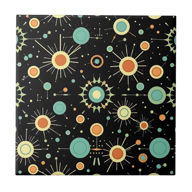 Retro Atomic Starburst Midcentury Pattern Tile (Front)