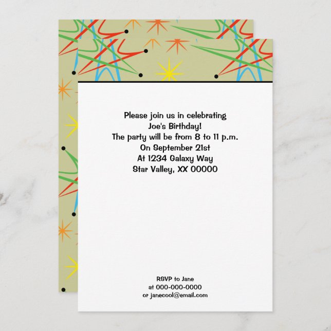 Retro Atomic Starburst Multicolored Pattern Invitation (Front/Back)