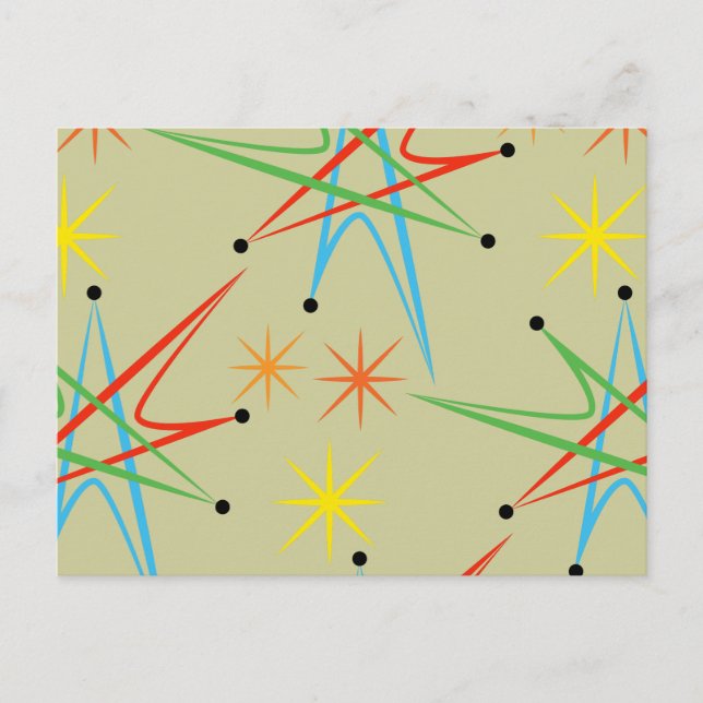 Retro Atomic Starburst Multicolored Pattern Postcard (Front)