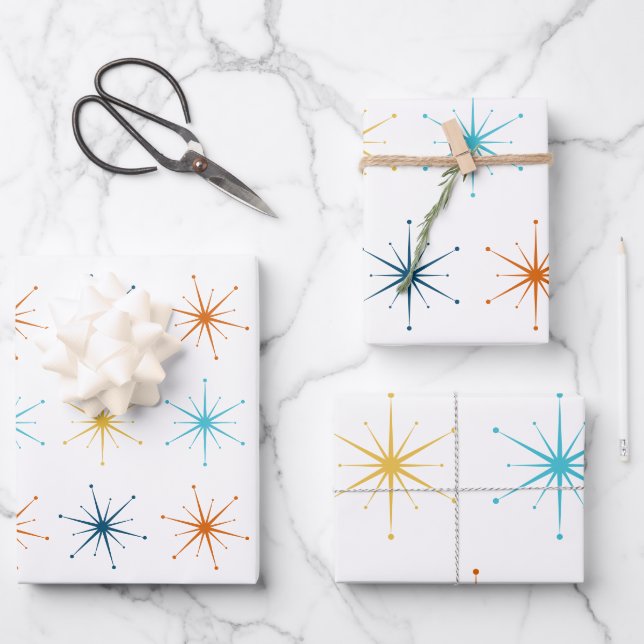 Retro Atomic Starburst Pattern Choose Your Colours Wrapping Paper Sheet (Front)