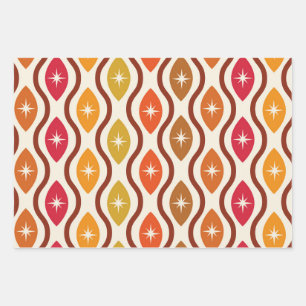 Retro Atomic Stars on mid century ogee pattern  Wrapping Paper Sheet