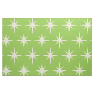 Retro Atomic stars pattern on lime green  Fabric