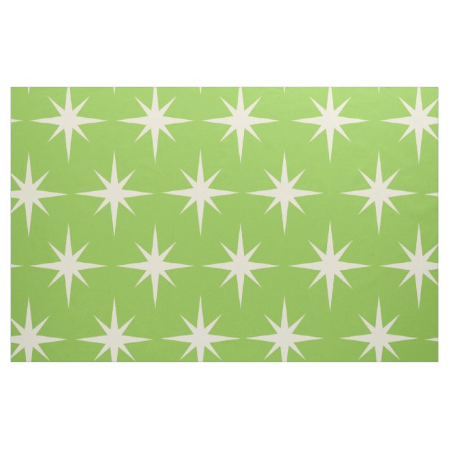 Retro Atomic stars pattern on lime green  Fabric (Yard)