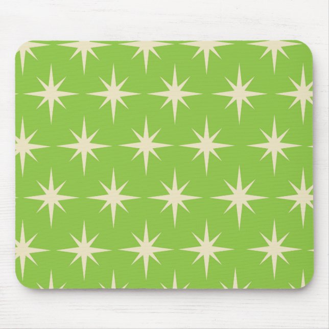 Retro Atomic stars pattern on lime green     Mouse Mat (Front)