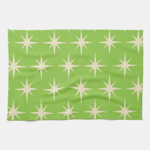 Retro Atomic stars pattern on lime green   Tea Towel