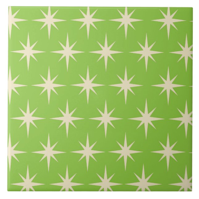 Retro Atomic stars pattern on lime green   Tile (Front)