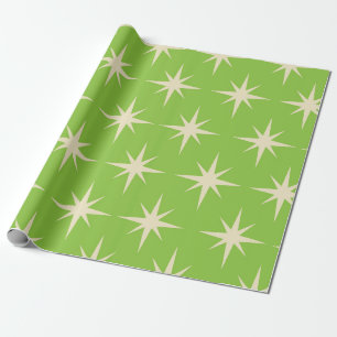 Retro Atomic stars pattern on lime green Wrapping Paper