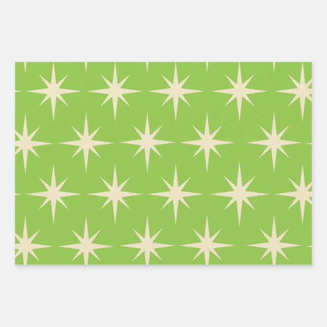 Retro Atomic stars pattern on lime green   Wrapping Paper Sheet (Front)