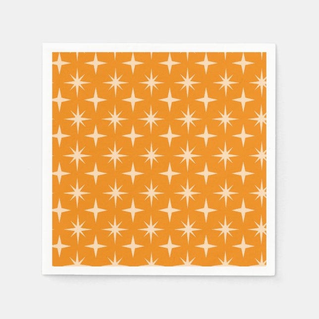 Retro Atomic Stars Pattern on Orange  Napkin (Front)