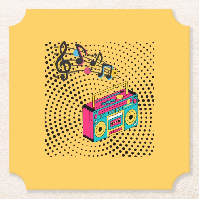 Retro audio boombox. paper coaster (Front)