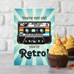 Retro Audio Cassette Tape Any Age Birthday Card<br><div class="desc">Send a special birthday greeting with this retro audio cassette tape any age birthday card. The fun design features a retro style audio cassette tape with the wording "You're not old, you're retro!". You can easily change the age and the name on the front of the card using the "personalise...</div>