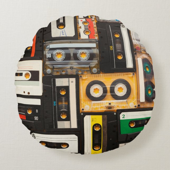 Retro audio cassette tape round cushion (Front)