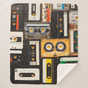 Retro audio cassette tape sherpa blanket