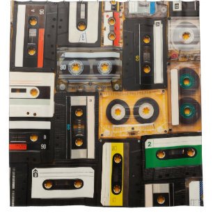 Retro audio cassette tape shower curtain