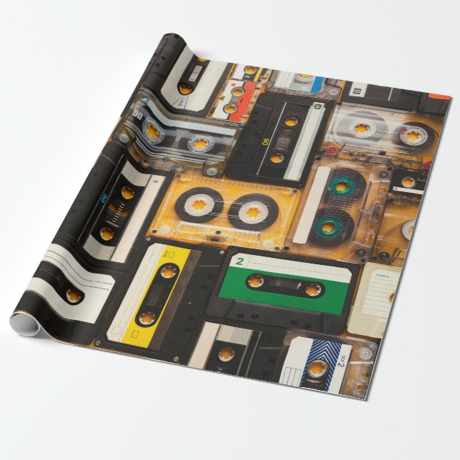 Retro audio cassette tape wrapping paper (Unrolled)