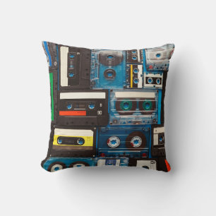 Retro audio cassette tapes cushion