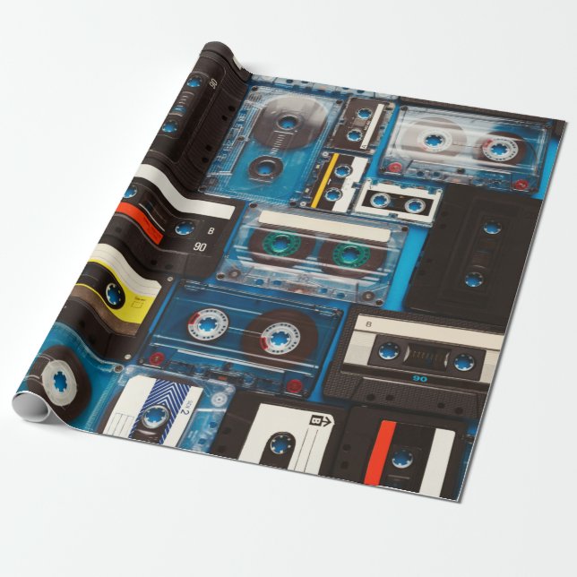 Retro audio cassette tapes wrapping paper (Unrolled)