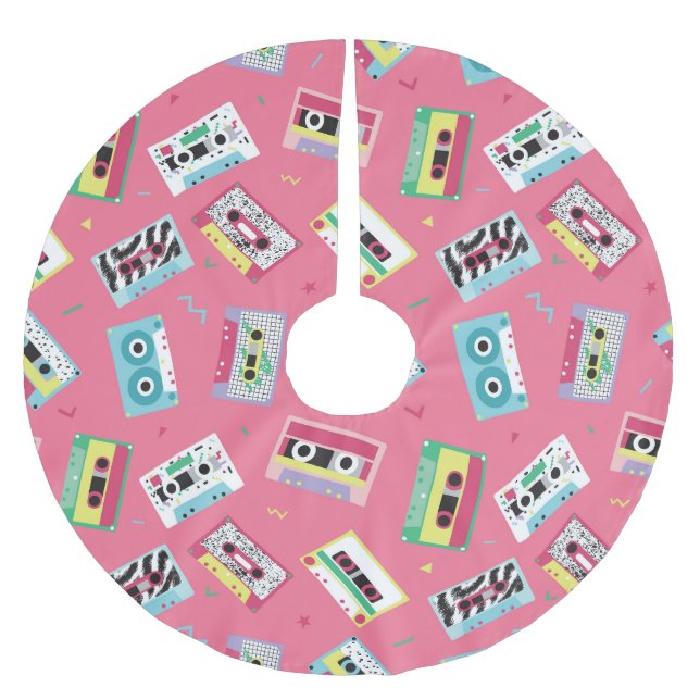 Retro Audio Tapes: 80s Style. Brushed Polyester Tree Skirt (Front)