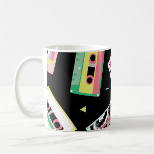 Retro audio tapes, 80s style pattern. coffee mug